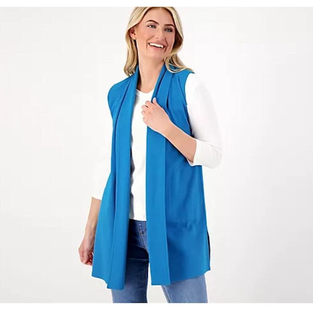 Isaac Mizrahi Live Open Front Vest Women 1XP Blue Essentials Sleeveless Cardigan